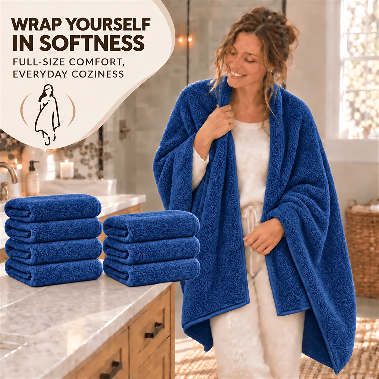 Image of 4/8pcs Extra Large Bath Towel Set, 85x165cm Super Fleece Towels, Thick Plush Absorbent Quick-dry Microfiber Towels For Bathroom, Beach, Spa, Gym & Travel