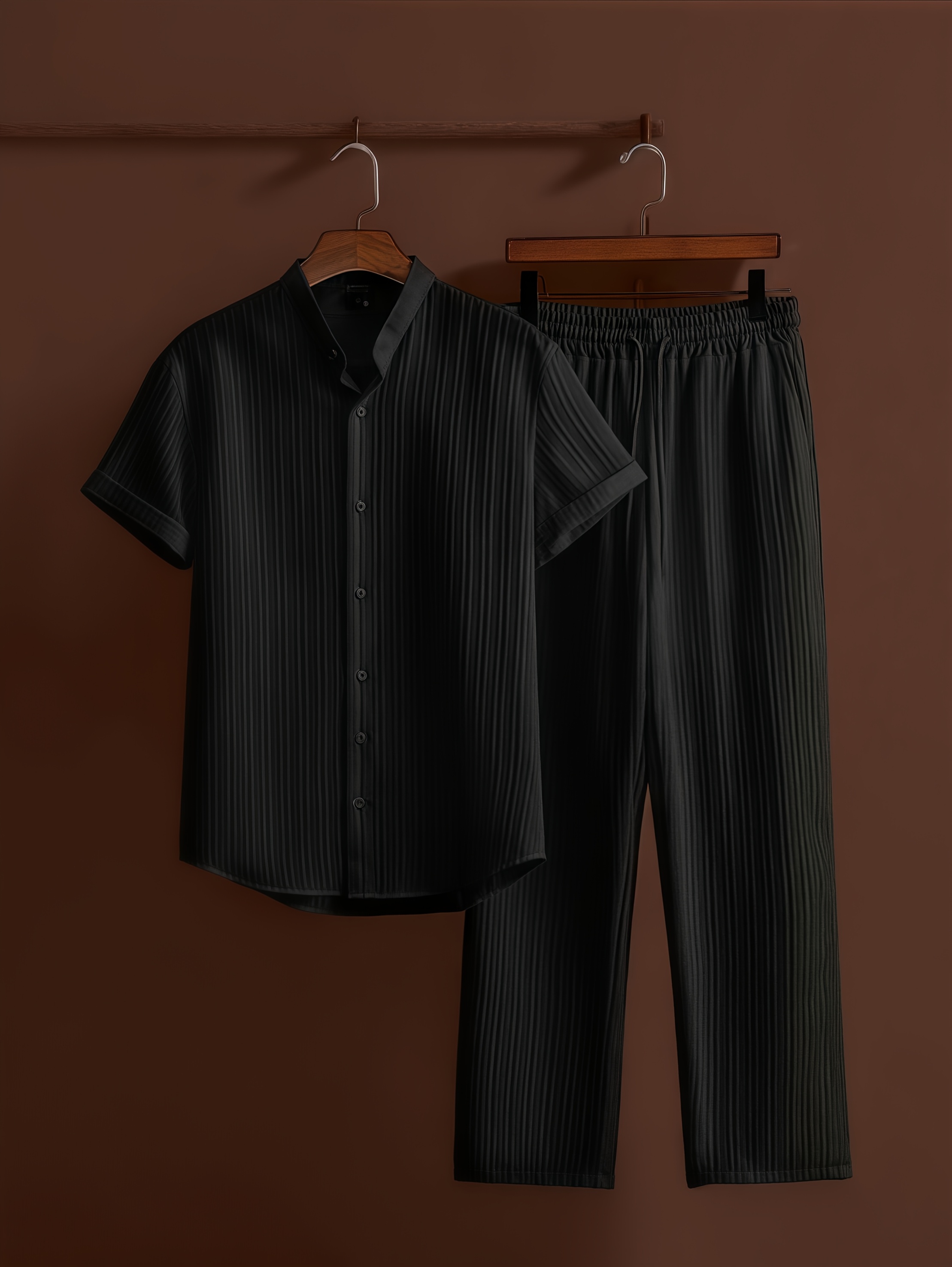 Short Sleeve Shirt + Drawstring Pants 2pcs Set Breathable Casual Outfit Suitable for Beach Vacation Party