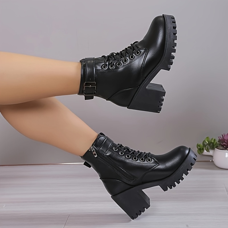 

Size Women's Ankle Boots - Solid Color, Chunky Heel With Lace-up Closure, Cover For All