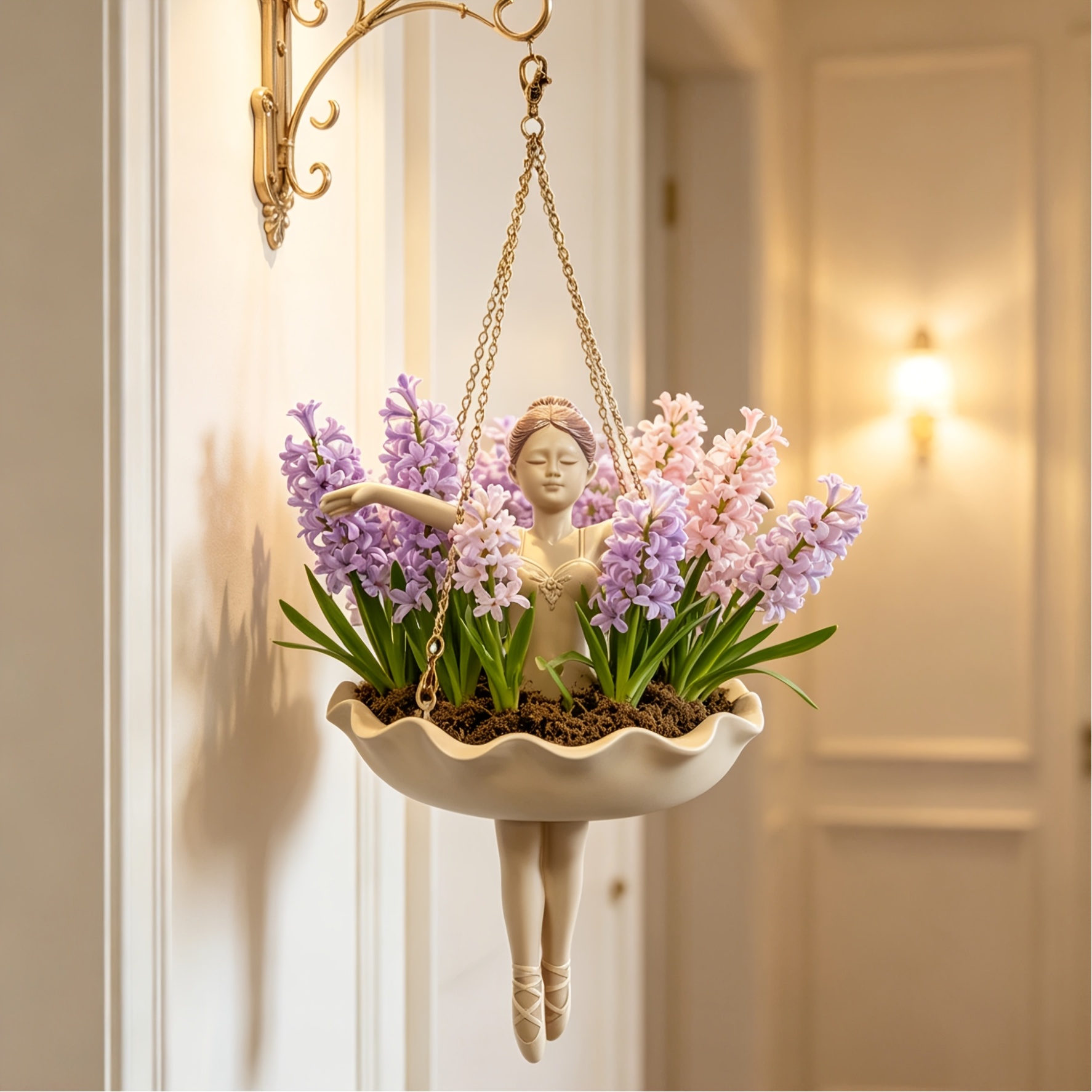 TEMU 1pc, Artistic Ballet Girl Hanging Planter, Courtyard Shade Area Wall Garden Flower Pot, Matte Texture Resin Sculpture Hanging Planter, Vintage
