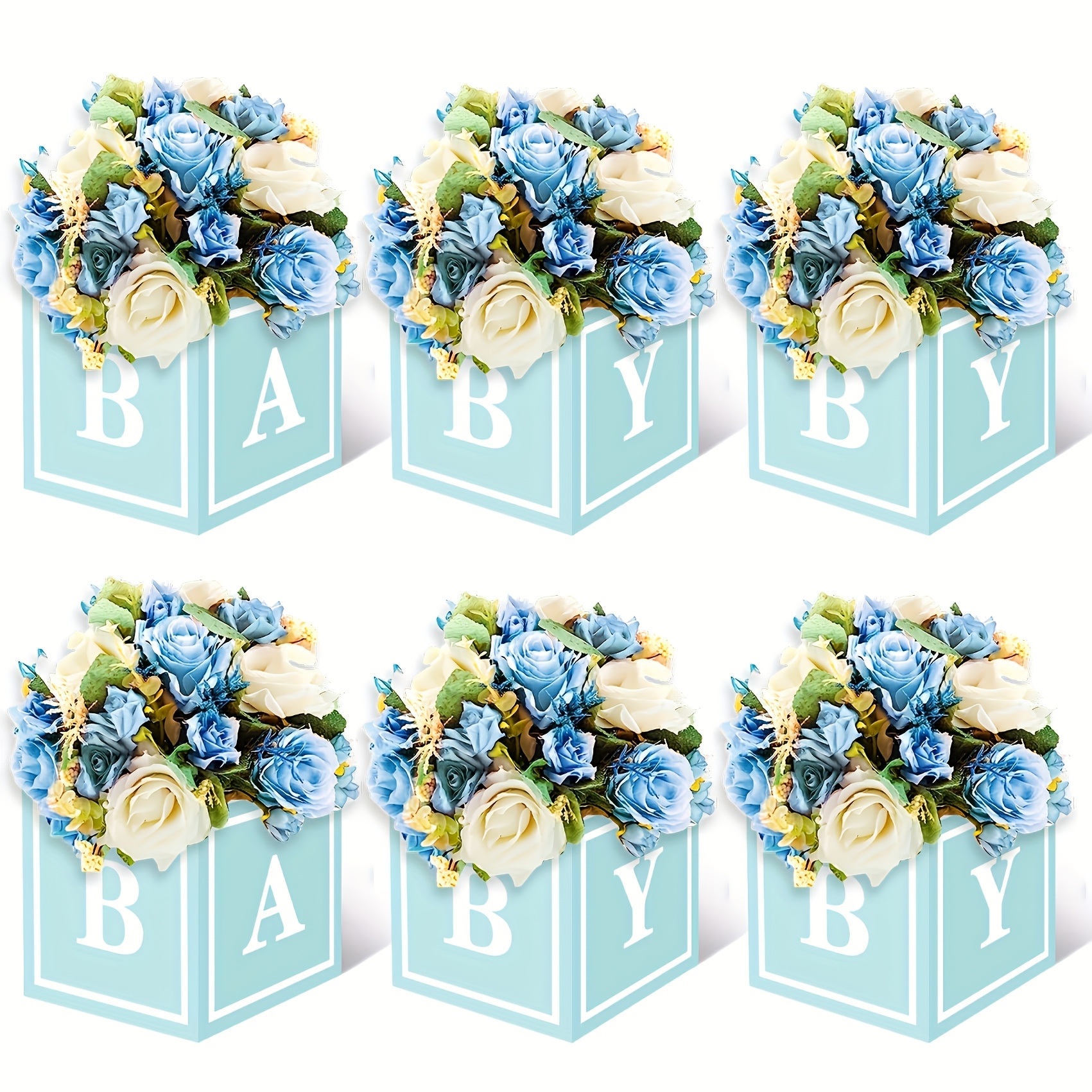TEMU 6 pezzi Scatole di carta decorative rosa/blu, ornamenti centrotavola per feste di battesimo