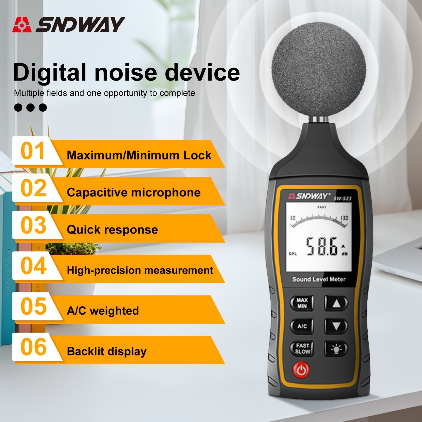* Handheld * Meter, 30dB-130dB, Capacitive Microphone * Backlit Display, AD  & * * Output, for Noise Detection, Plastic Material, Battery Powered (No  Plug)