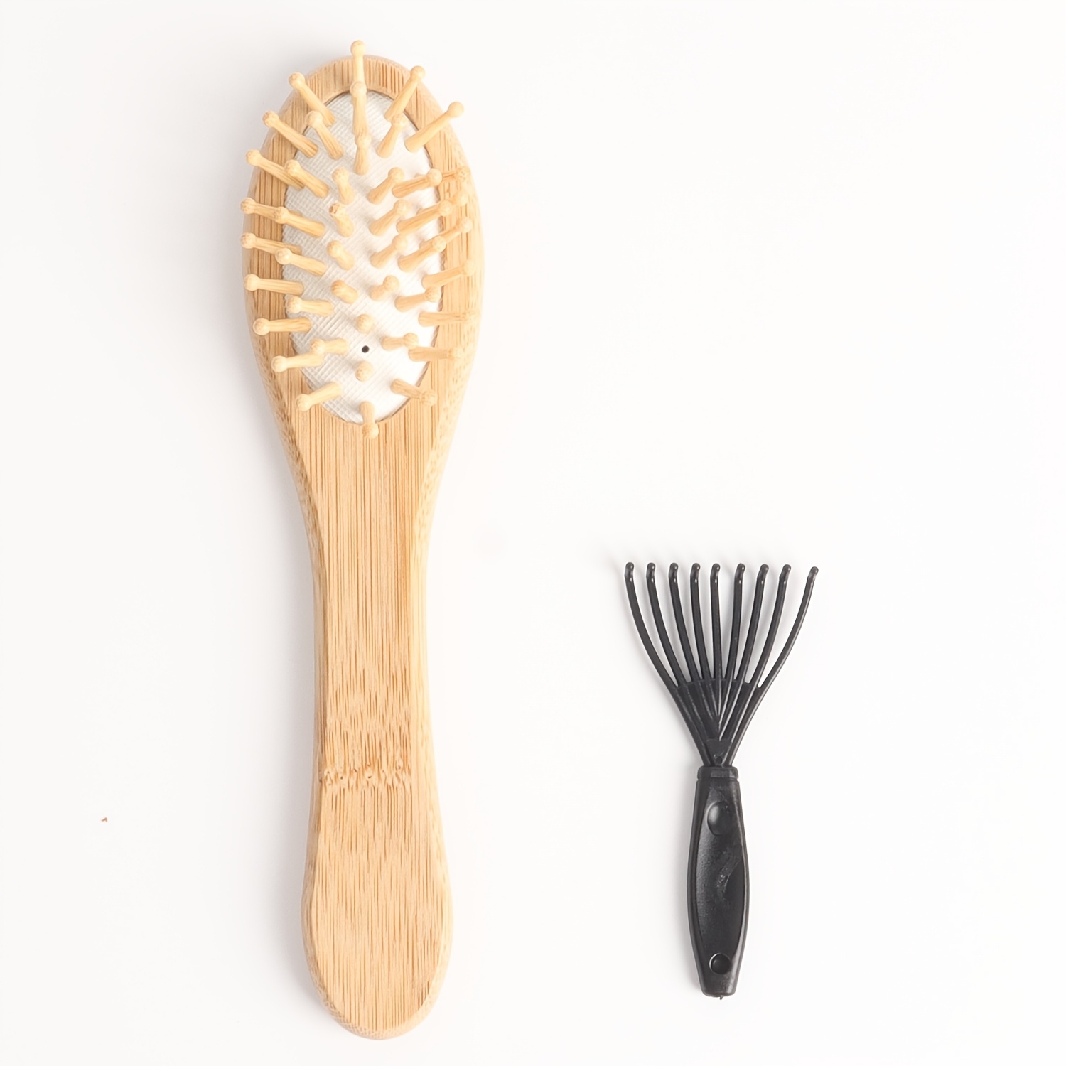 Image of 2pcs Bamboo Handle Pet Deshedding Brush With Cleaning Claw, Detangling And Massaging Grooming Tool For Dogs And Cats, Removes Loose Fur, Suitable For Small To Medium Long-haired Pets