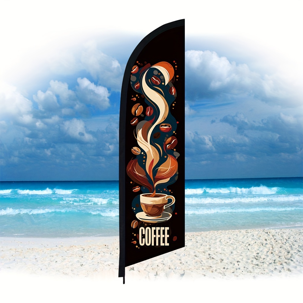 

Double-sided Coffee Shop Feather Flag - 240cm/8ft X 60cm/2ft - Beach Flag Decoration - No Pole Required - Outdoor Use - Polyester Material