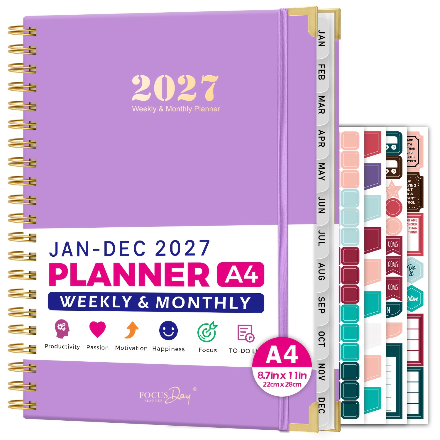 TEMU 2027 Diary, A4 Diary 2027 Week To Jan.2027 To Dec.2027, Planner With 12 Monthly Tabs, 4 Planner Stickers, Uk Holiday, Hardcover Appointment Book