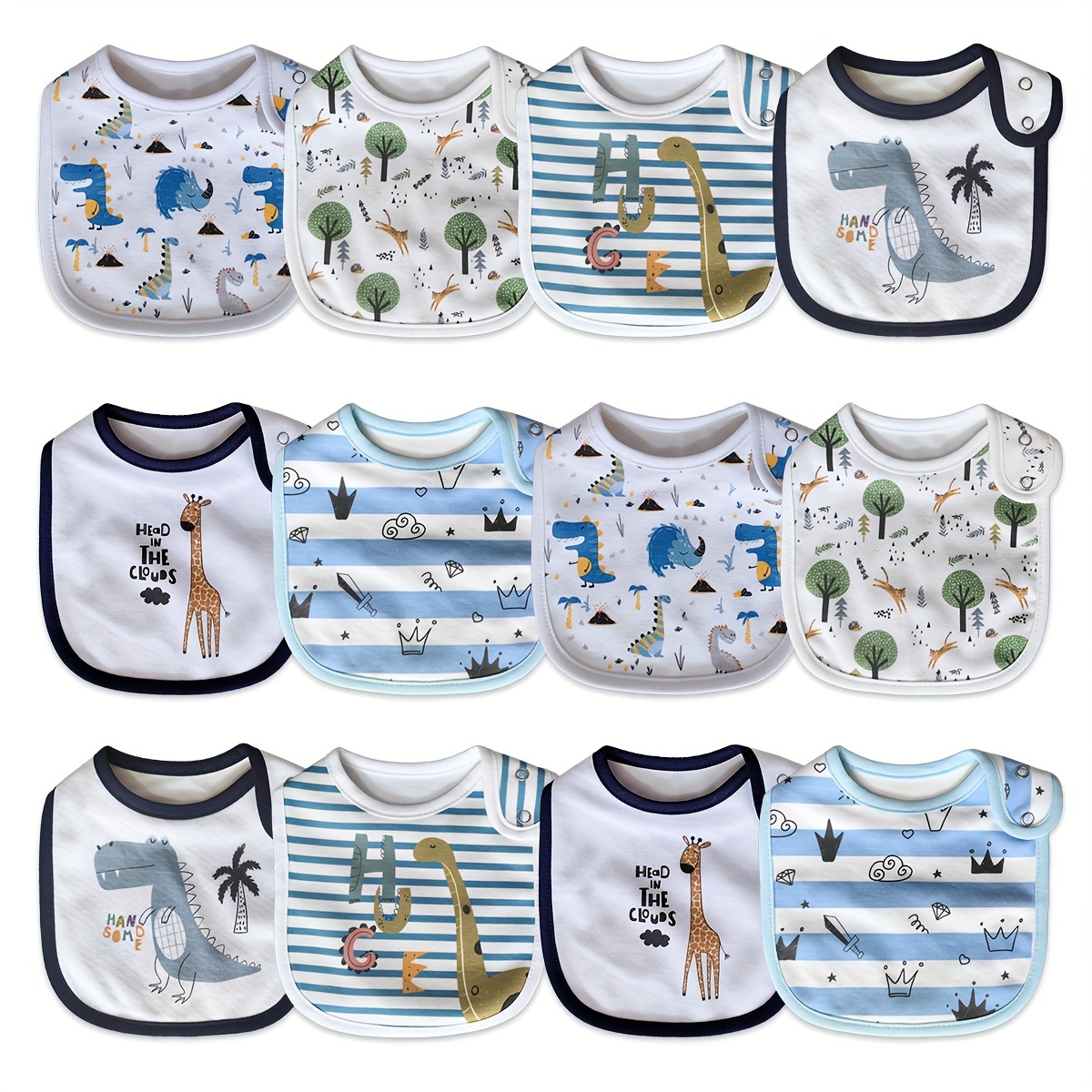 

12pcs Set Of Cartoon-printed, Adjustable Waterproof Feeding Bibs For Boys And Girls, Suitable For Spring, Summer, Autumn, And Winter.