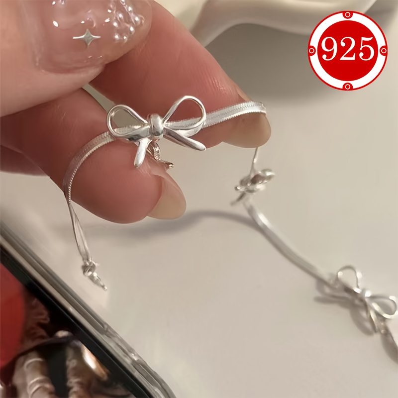Women's 925 Silver Snake Bone Chain Bracelet with Bow