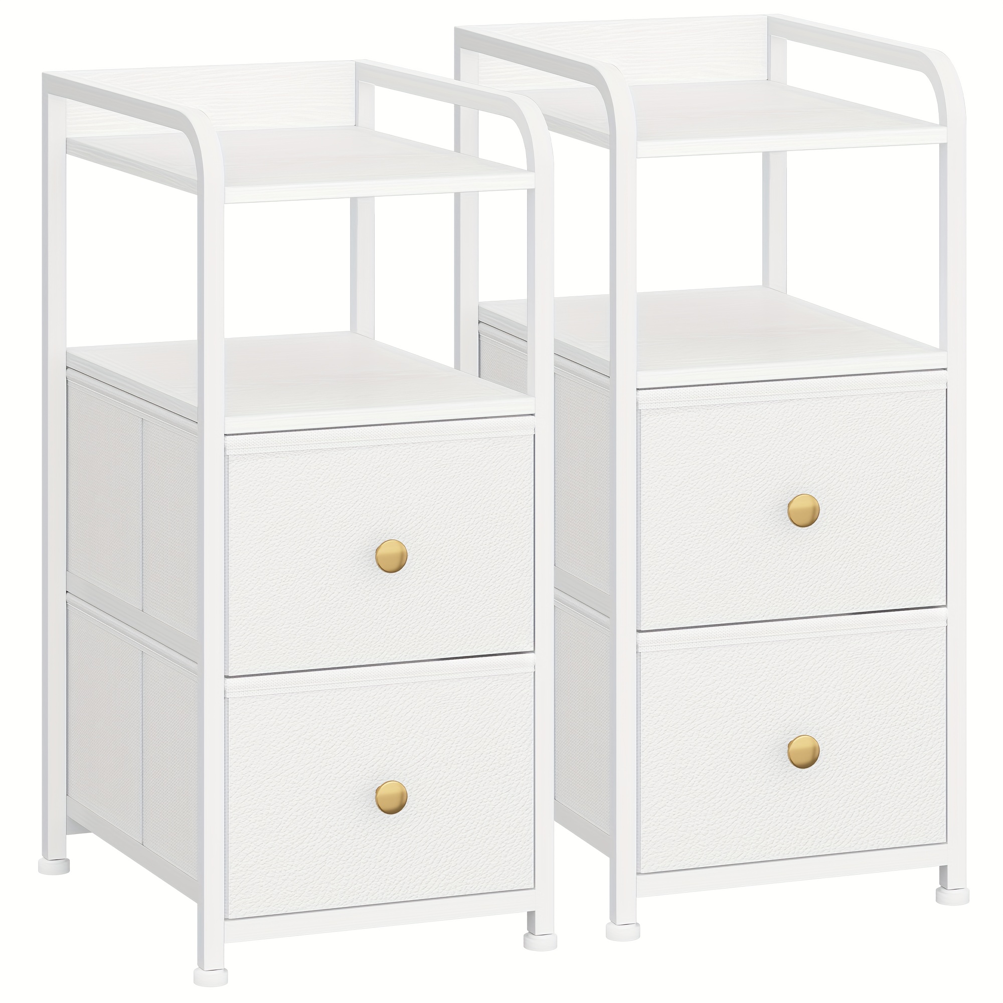 Image of Slim Nightstand, Compact Side Table Featuring 2 Drawers, Slim Bedside Units With Open Shelf, Space Efficient, Night Cabinet For Bedroom And Living Area, 35 X 27 X 60 Cm, White