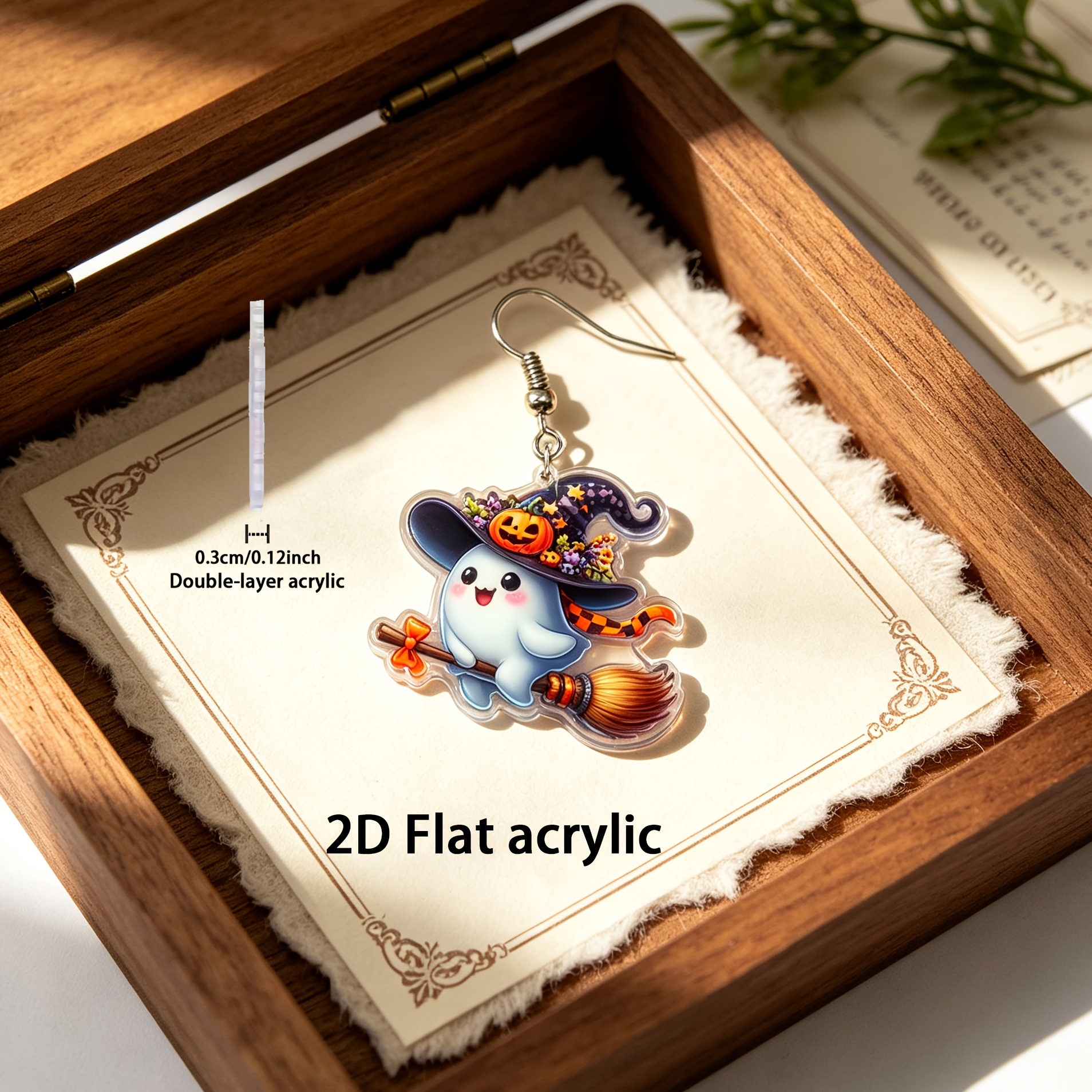 2D Flat Acrylic Witch Broom & Dangle Earrings