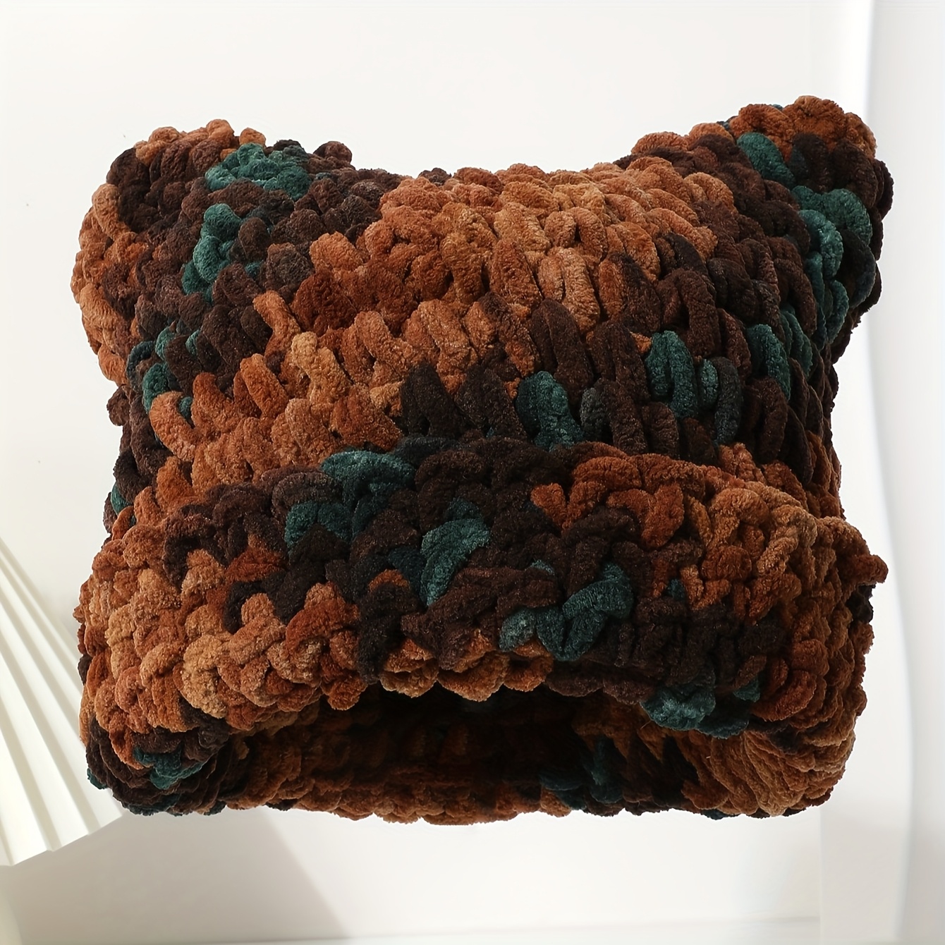 TEMU Bonnet Chenille Épais pour Femmes - Bonnet d'Hiver Chaud à Rayures Colorées, 100% Polyester, Léger et Lavable à pour