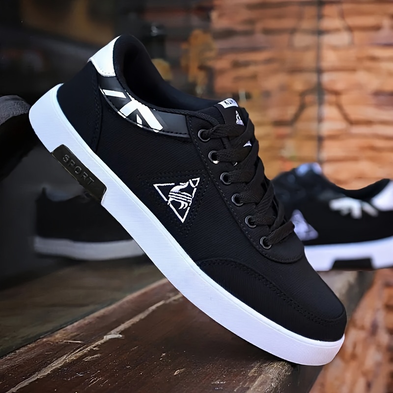 

Lace-up Sneakers - Breathable Canvas Walking Shoes With Non-slip , Comfortable For All , Casual & Sporty, Black With White Accents