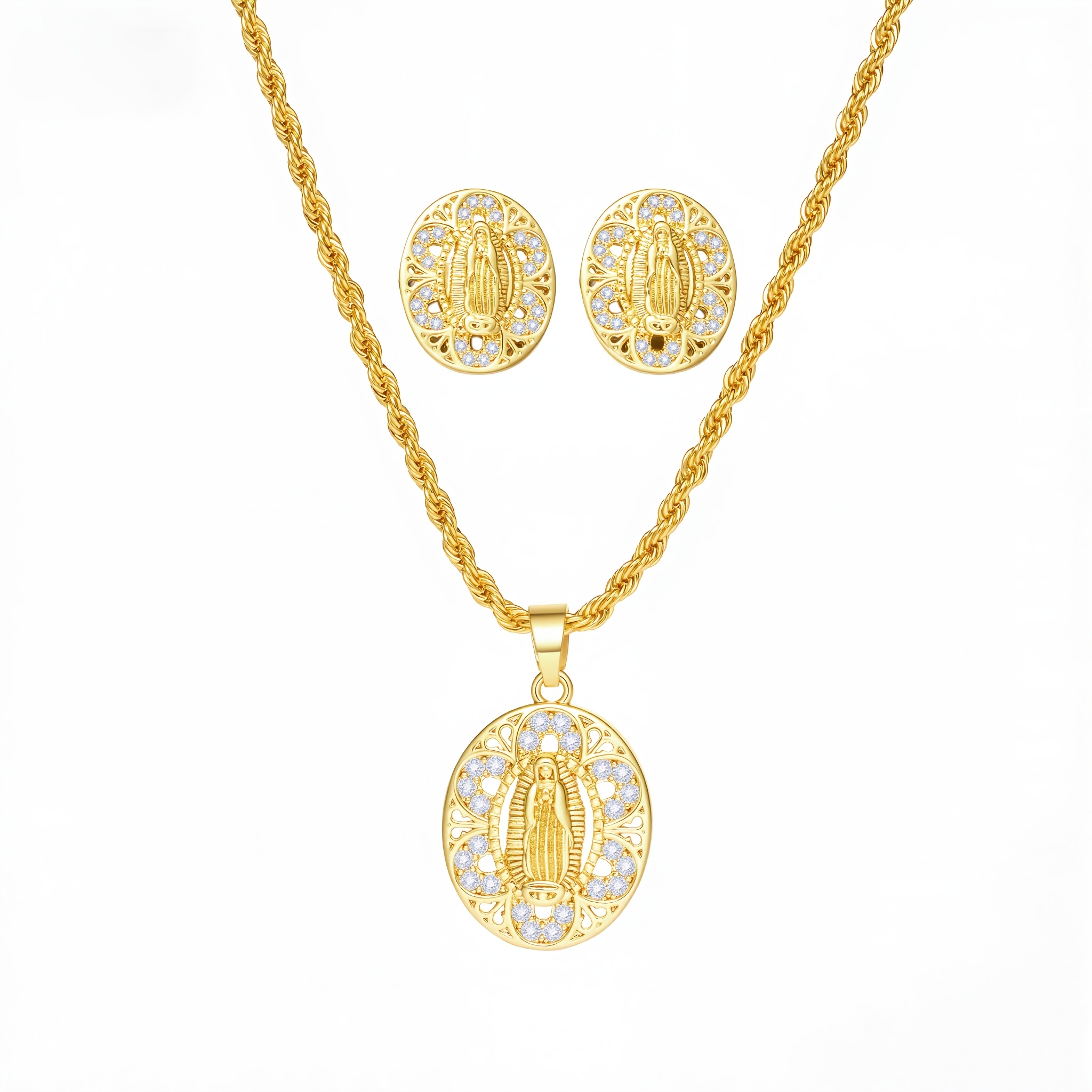 18K Gold Plated Vintage Virgin Mary Jewelry Set