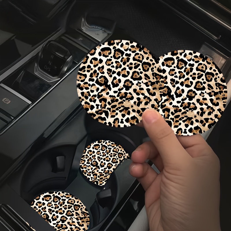2/4/6pcs Leopard Pattern Car Cup Mat - Anti-slip And Durable - Suitable For Men And Women's Automotive Decoration - Applicable For Interior Car Decoration, Dining Tables, And Office Universal Cup Mats