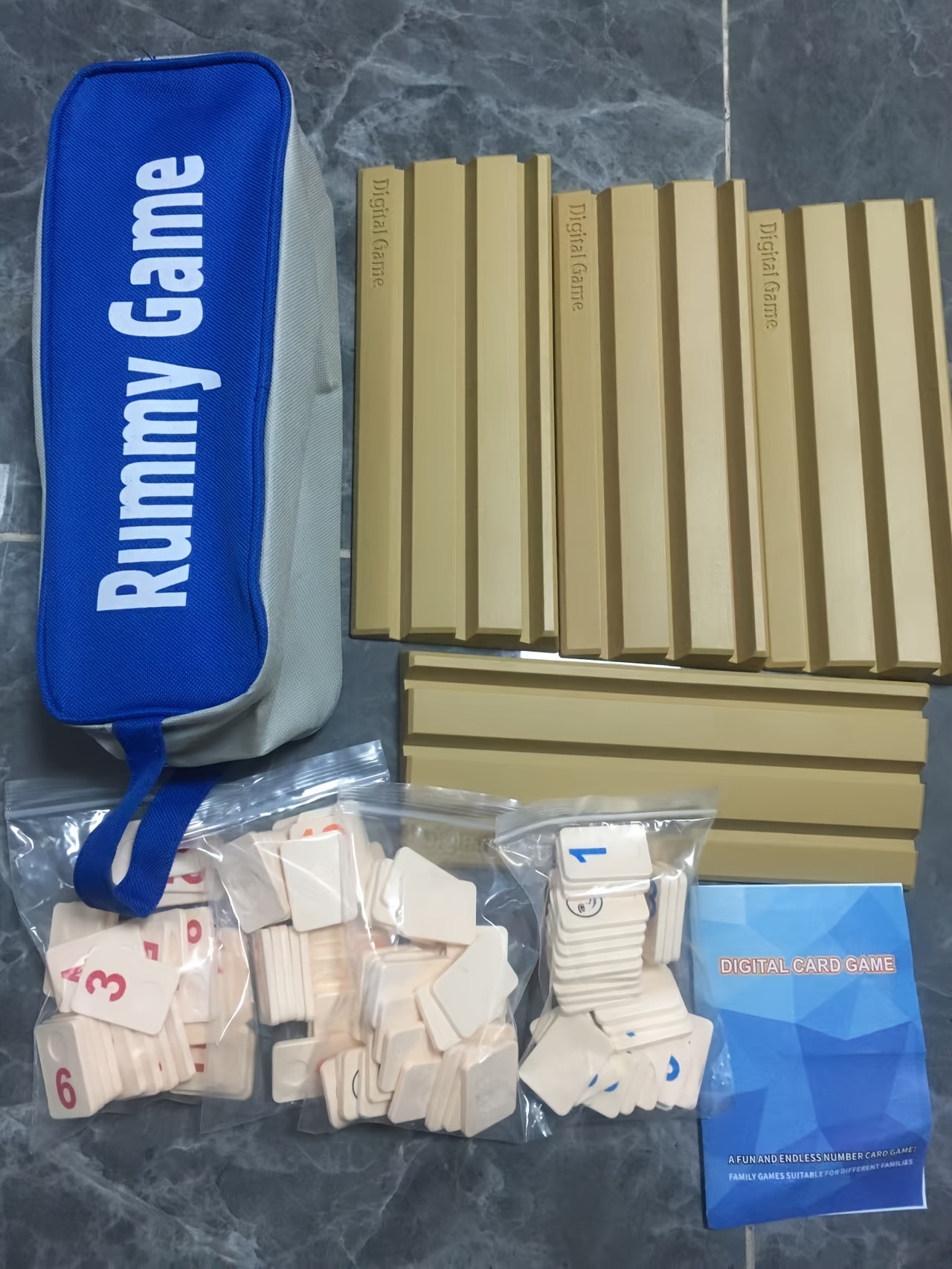 Large Rummy Number Cards - Fun Party Number Game, Rummy Card 4 Players Edition with 112 Cards and 4 Trays. Travel Rummy Collection and Portable Travel Bag, Strategy Board Game, Essential Family Game