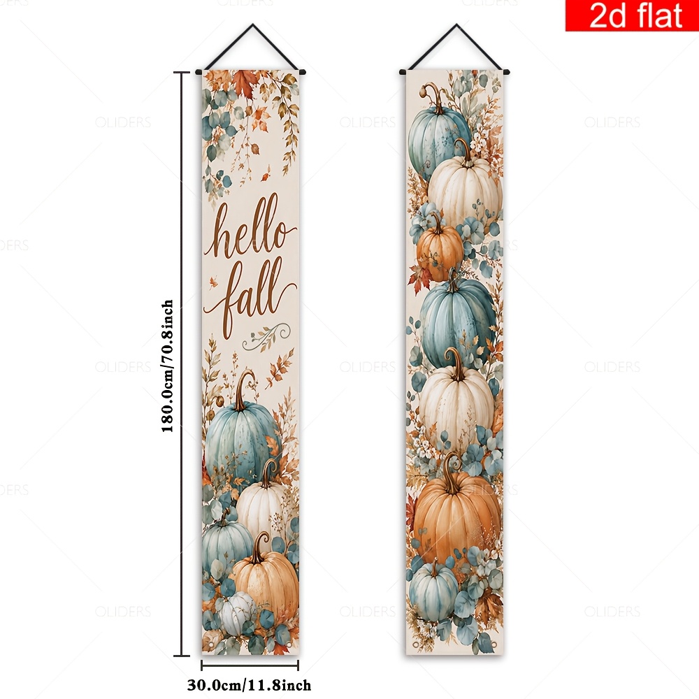 TEMU 2d Flat, 2d Flat - 2d Flat Banner, 2pcs -themed Front Porch Signs Party Banners, Polyester, Blue, Orange And Eucalyptus Autumn Leaf Print