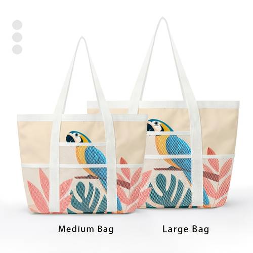 Herbruikbare strandtas voor dames met print van papegaai & bladeren - Gaas geschikt voor zwembad, reizen, zwemmen, kamperen - Lichtgewicht schoudertas met riem, machinewasbaar geschikt voor strand, winkelen, draagtasontwerp, 2D plat