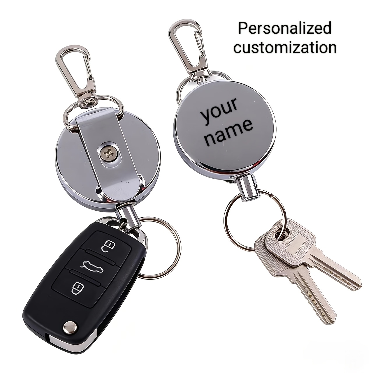 TEMU 1pc 1pcs Ized Name/text Men's Retractable Anti-loss Alarm Keychain With Customizable Name/text - Telescopic Steel Wire Rope, Compact & Portable