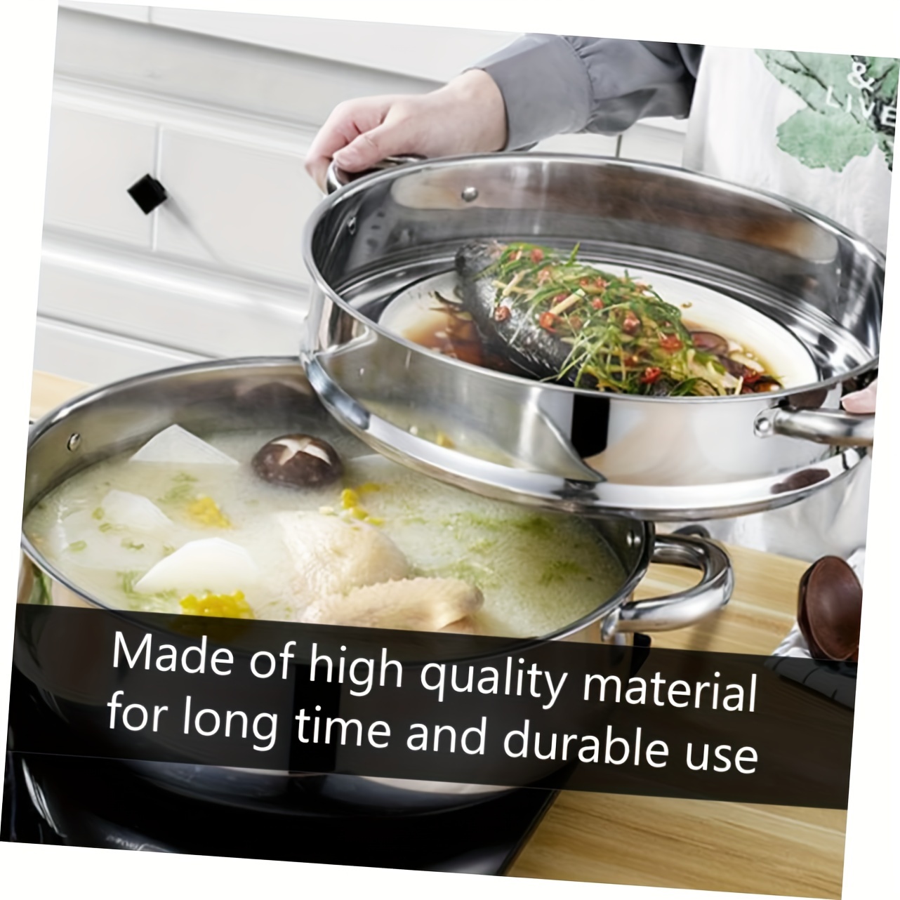 1 set stainless steel multi layer cookware non stick finish   with bakelite handles and   glass lid   stackable kitchen pots and pans set details 10