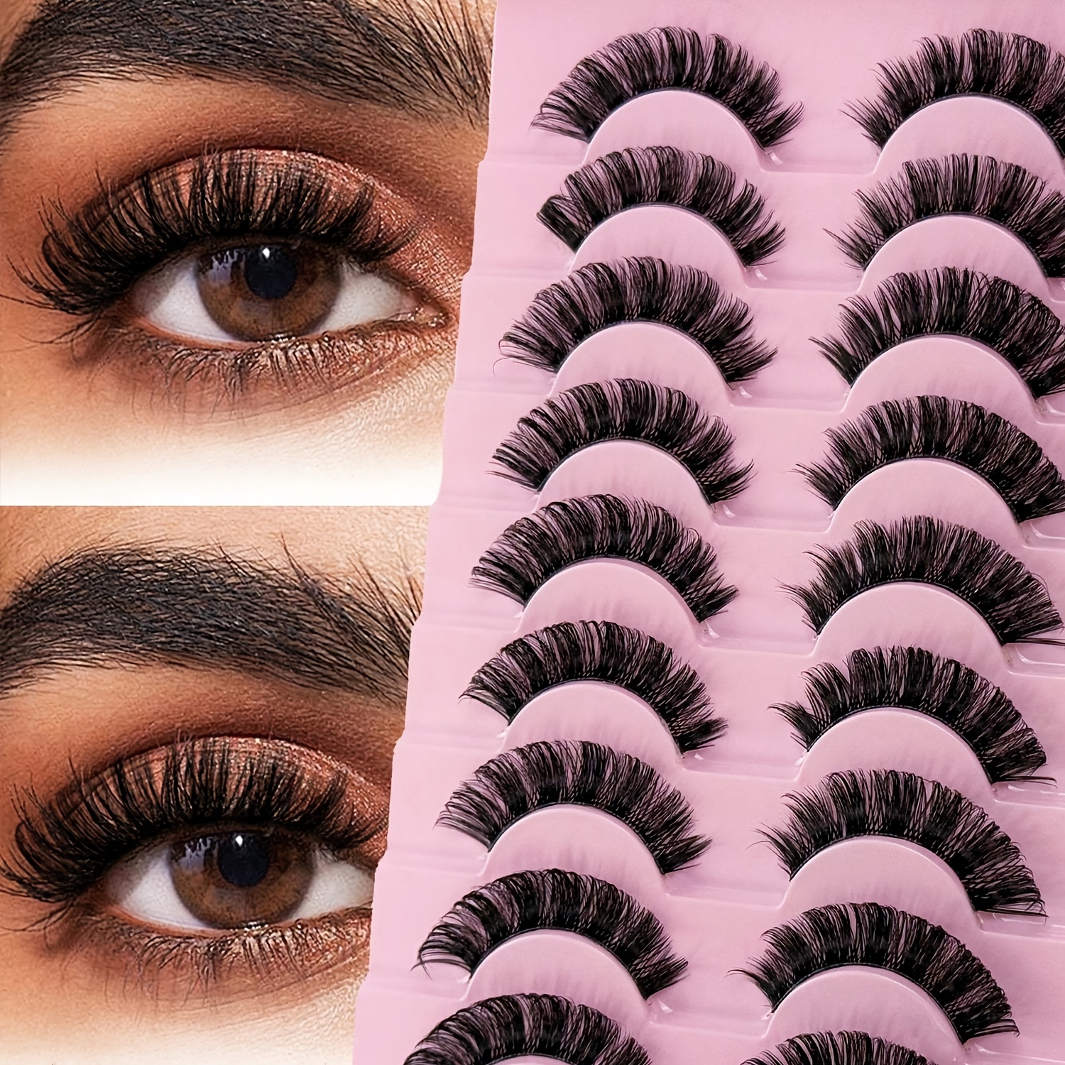 Image of 10 Pairs Ichickiss Handmade Volume D False Eyelashes - Wide Band Cat-eye Effect, Lashes With Transparent Base, Portable For Travel, Suitable For Beginners & Pros, 10-pair Pack