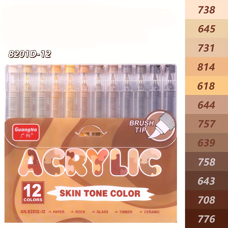 Guangna 12-color Multi-set Soft Brush Head Acrylic Marker Pens, Suitable For Painting On Rocks, Wood, Fabric, Canvas, And Glass, Crafts, , , For Professional Art Purposes