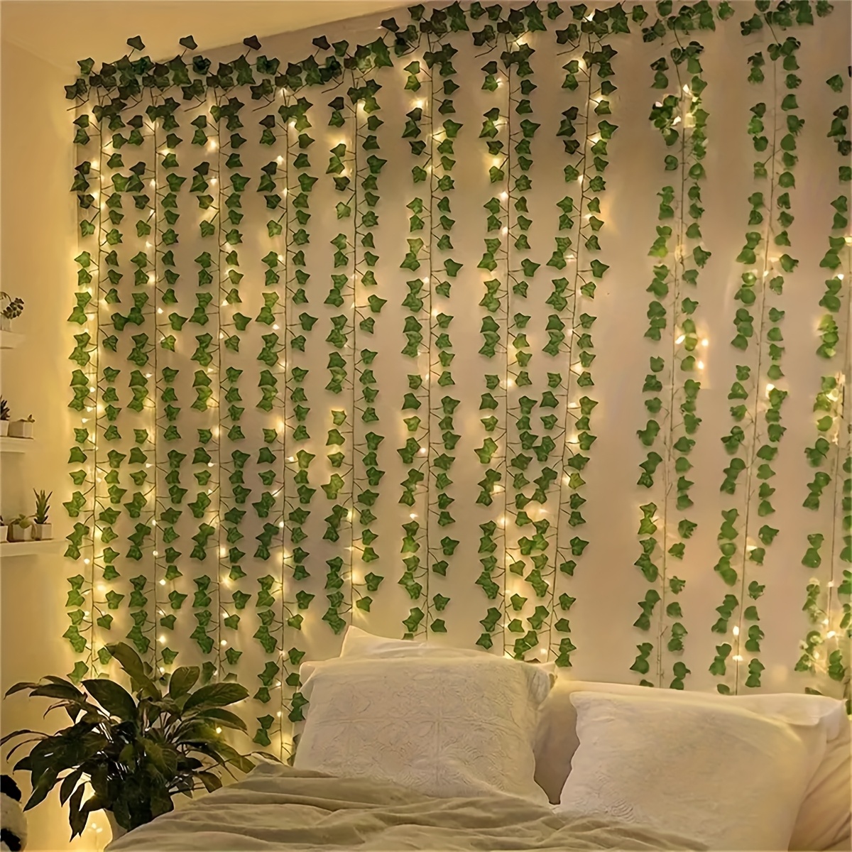 1pc Outdoors Artificial Ivy Leaf Plant with 300 LED Fairy String Lights  (3x1m/9.84ftx3.28ft), USB Plug * Vine Hanging Garland for Outdoor Yard  Decor, Wall, Party, Wedding, Room, Home, And Garden ...