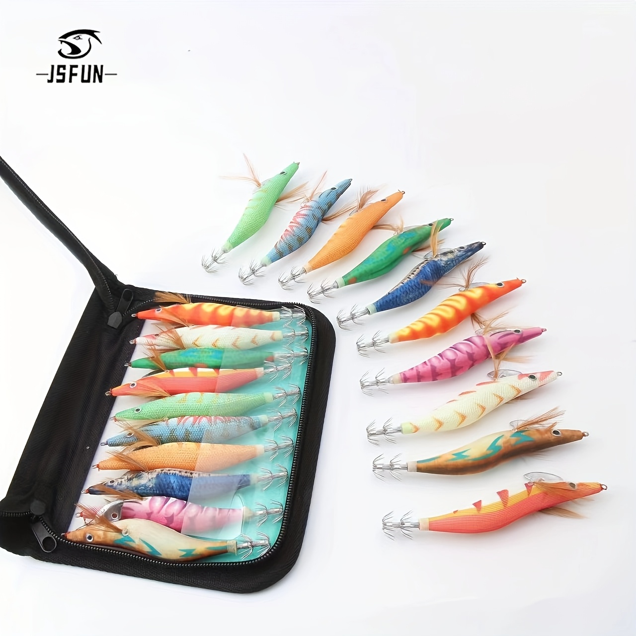 

10pcs Glowing 3d Squid Jigs Fishing Lures Set With Stainless Steel Hooks, Hard Baits For Night Fishing, Freshwater & Saltwater, Includes Portable Storage Case - Random Black Or Green Box