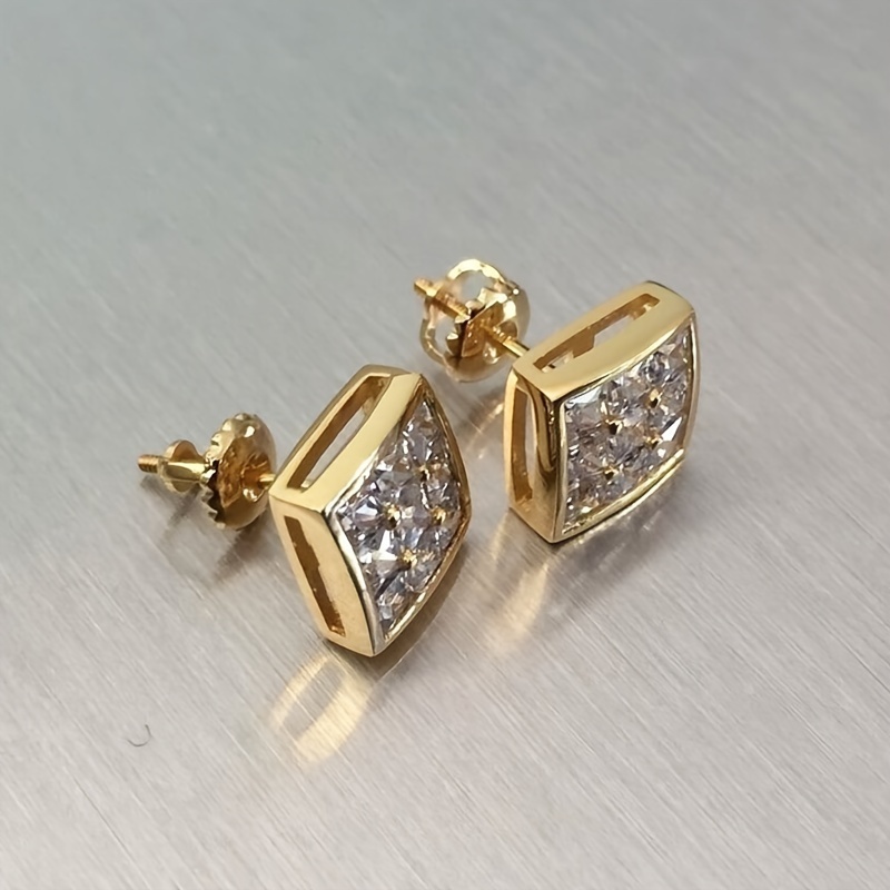 Minimalist Square Stud Earrings Fully Set Synthetic Zirconia