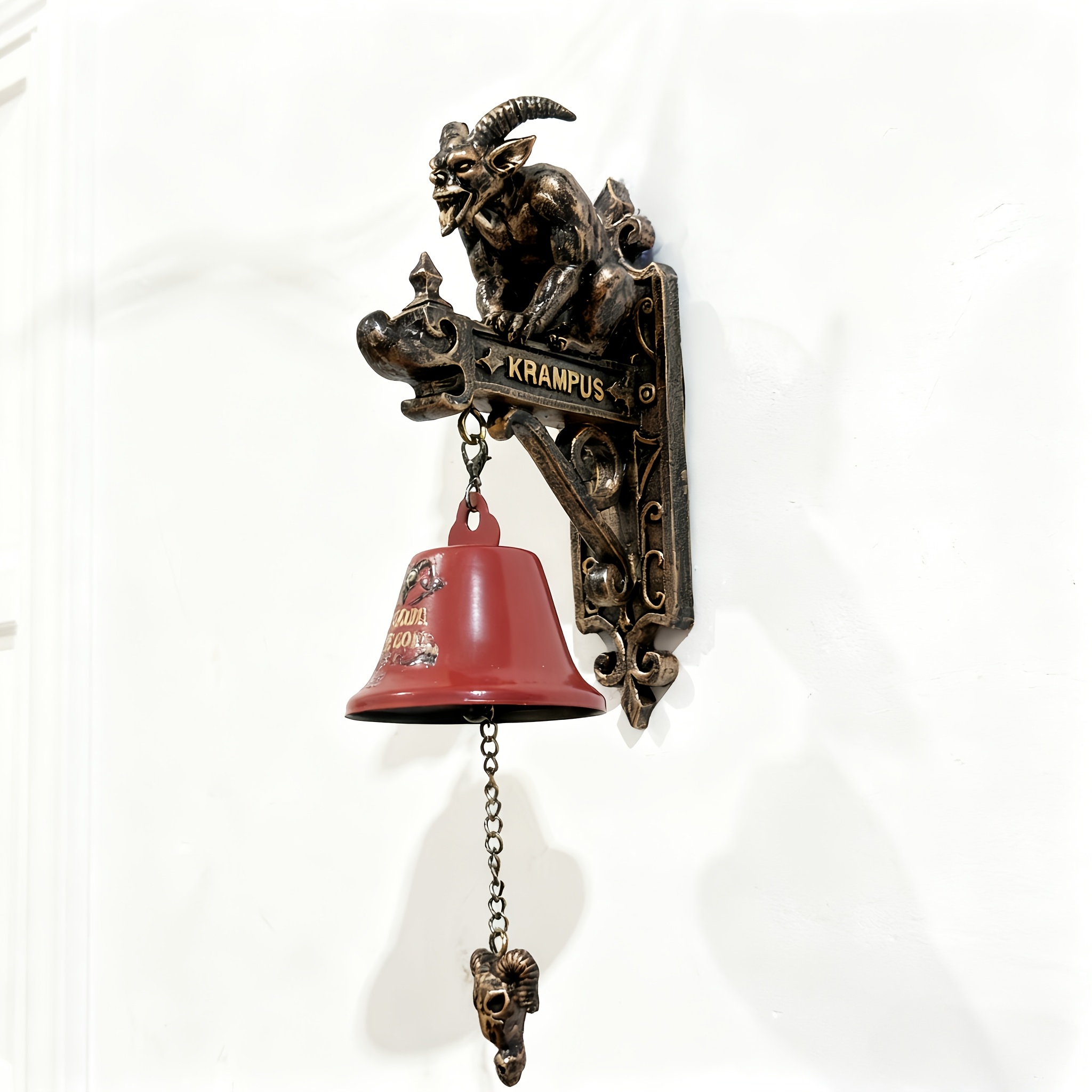Image of Krampus Doorbell, Krampus Resin Statue Doorbell Pendant, Wall-mounted Front Door Decorative Doorbell, Special Home Decor Pendant.