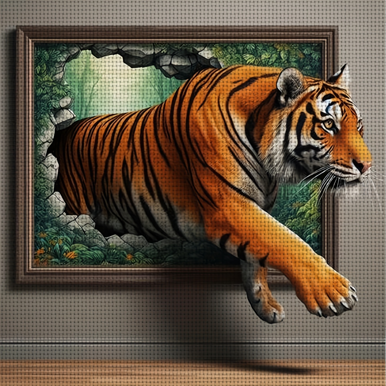 TEMU 1pc Diy Stitch Print Kit, Frameless, "tiger Painting" Design, Beginners' Relaxing Craft Time, Experience The Full Process From "leisure" To