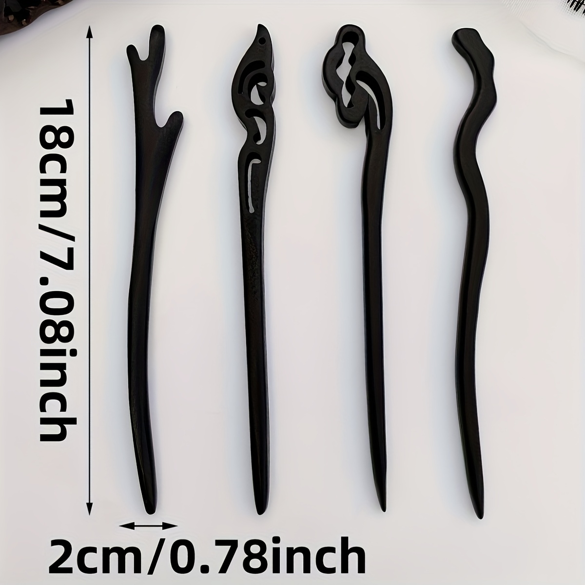 4pcs Versatile Black Wooden Hairpins, Retro Style
