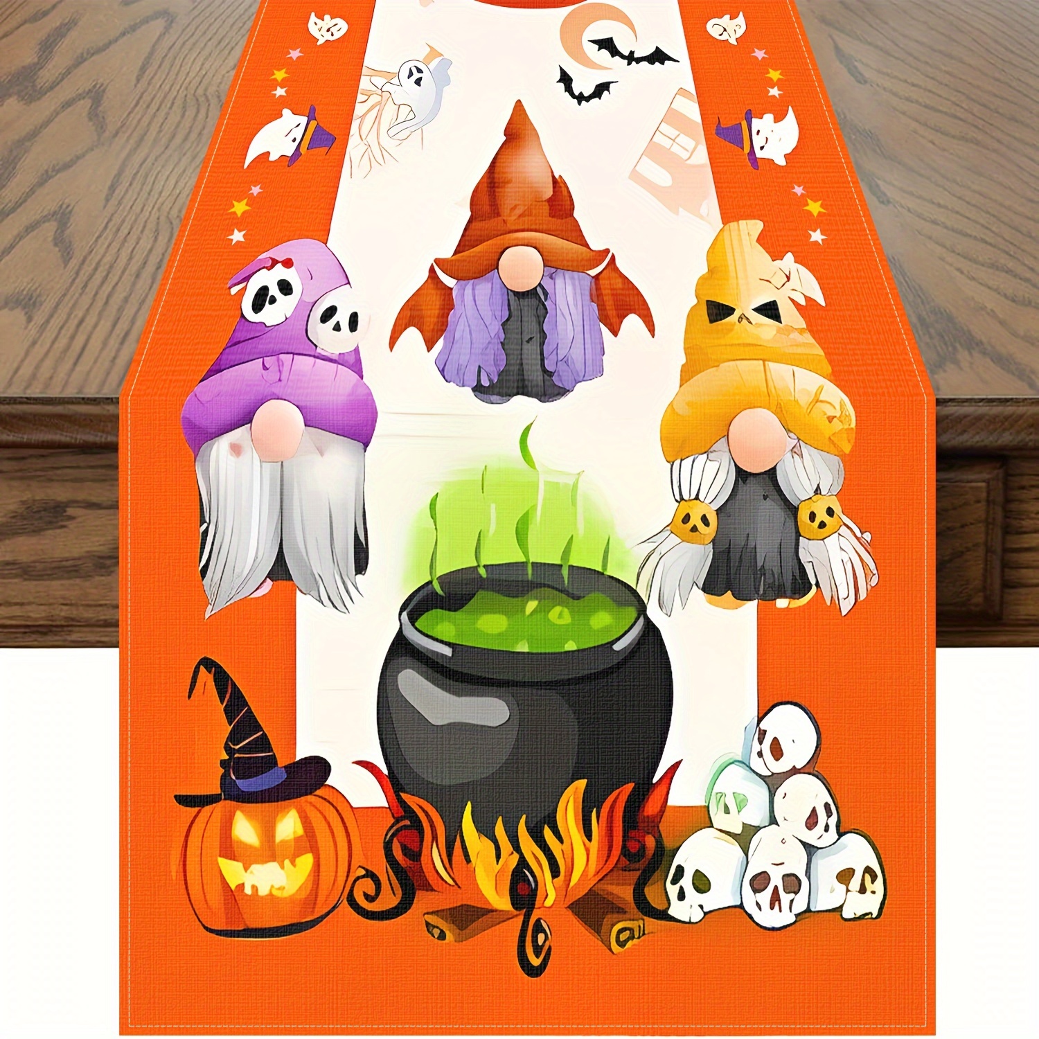 TEMU 1 chemin de table d'Halloween, chemin de table d'Halloween avec citrouilles et gnomes pour table, toile d'araignée décoration tapis de chemin de