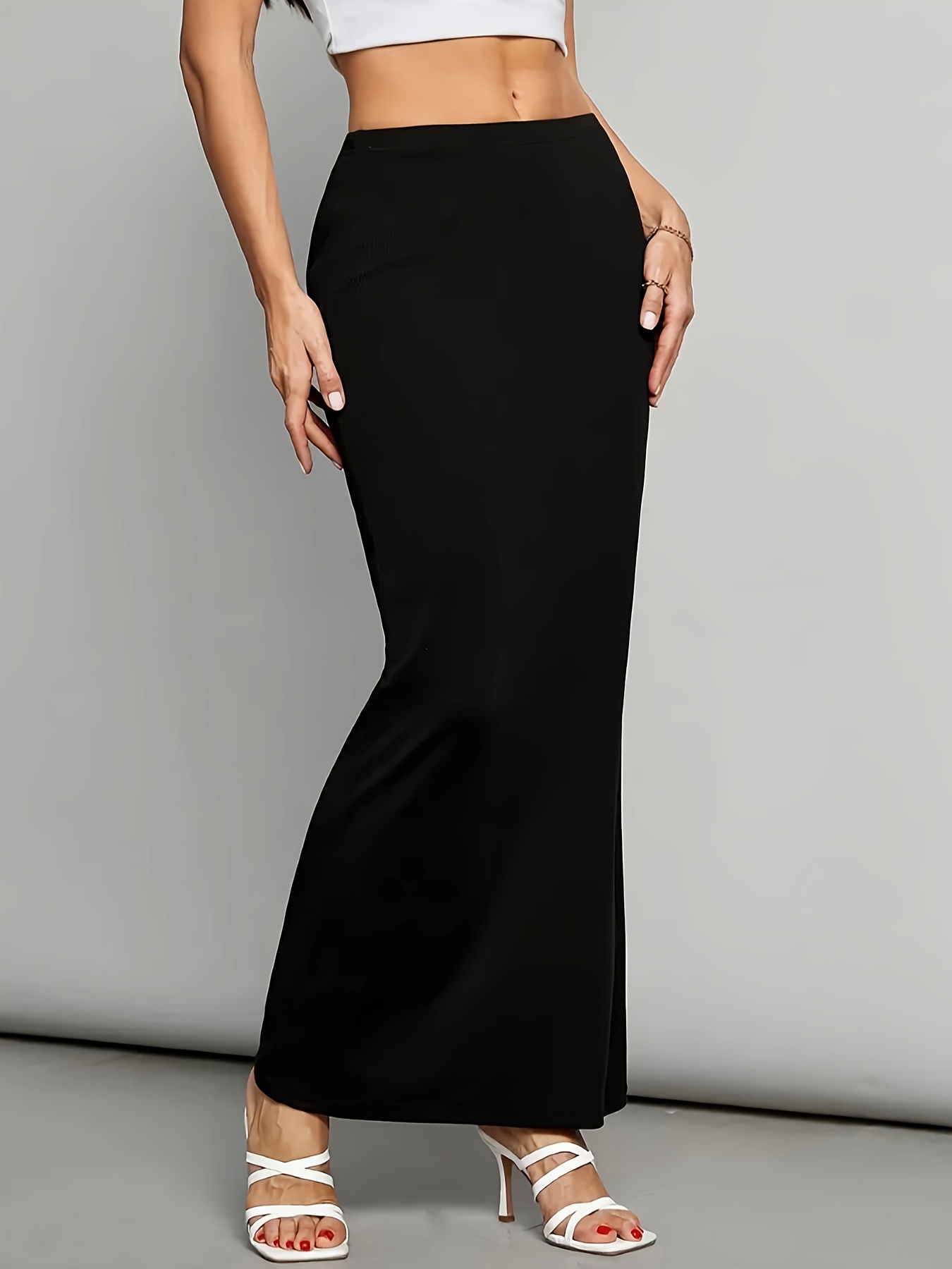women's elegant black knit maxi skirt high waisted form Temu