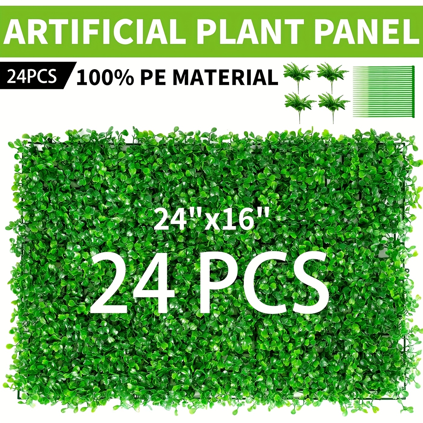 TEMU Paneles de seto de boj artificial de 24 piezas, para biombos de privacidad de exterior/interior, paneles de pared de césped sintético realista
