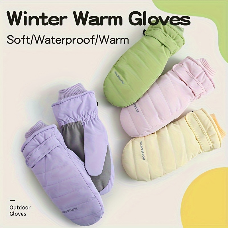 

Chic Macaron-colored Mittens - Waterproof, Non-slip, Warm Fleece-lined Gloves For Skiing & Cycling