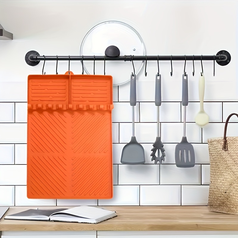 

1pc Silicone Bbq Mat & Baking Tray Protector - Heat-resistant, Easy Clean Oven Tool Pad With Side Shelf Support - Gray/orange