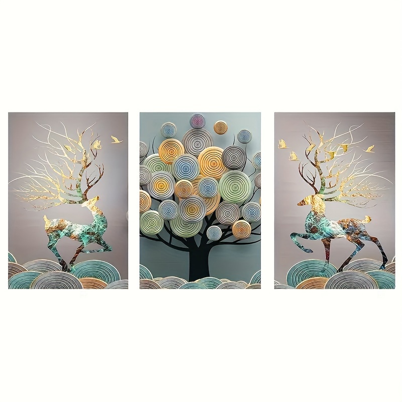 

3-piece Set Of Frameless Abstract Golden Tree Canvas Art - Feng Shui Inspired Wall Decor For Living Room, 15.7x23.6 Inches