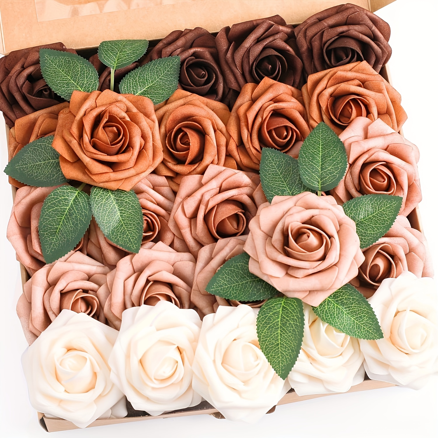 TEMU 25pcs, Red And Orange Artificial Flower Orange And White Hydrangea Fake Flower Set, Diy Flower Bouquets For Diy Wedding Bouquets, , Table