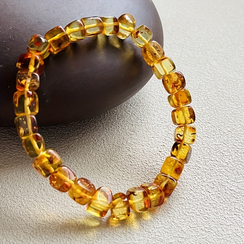 

1pc Natural Amber Flower Amber Bracelet, Geometric Square Beads Bracelet, Jewelry Gift For Men Women