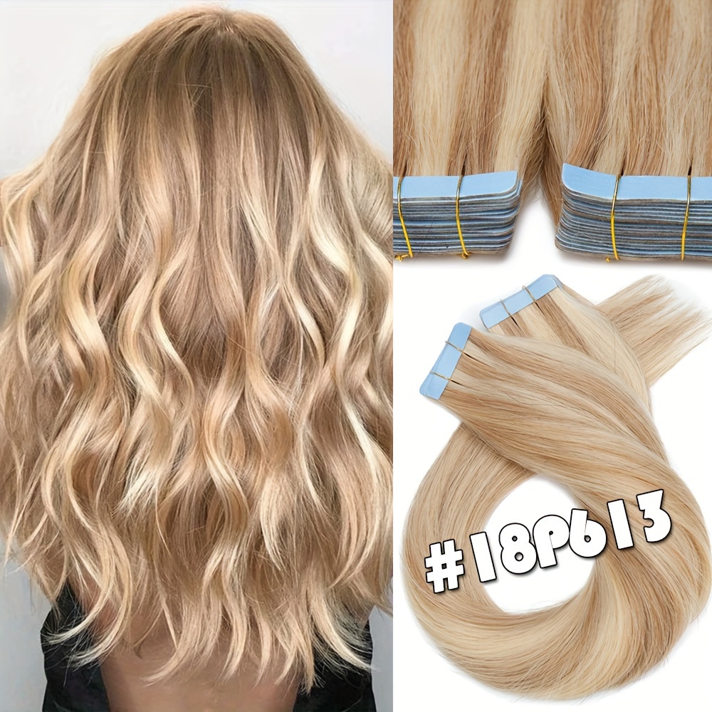   tape in hair extensions human hair real human hair tape in extensions straight highlight 100   seamless human hair extensions for women 12 24 inches 25g pack 10pcs skin weft details 5