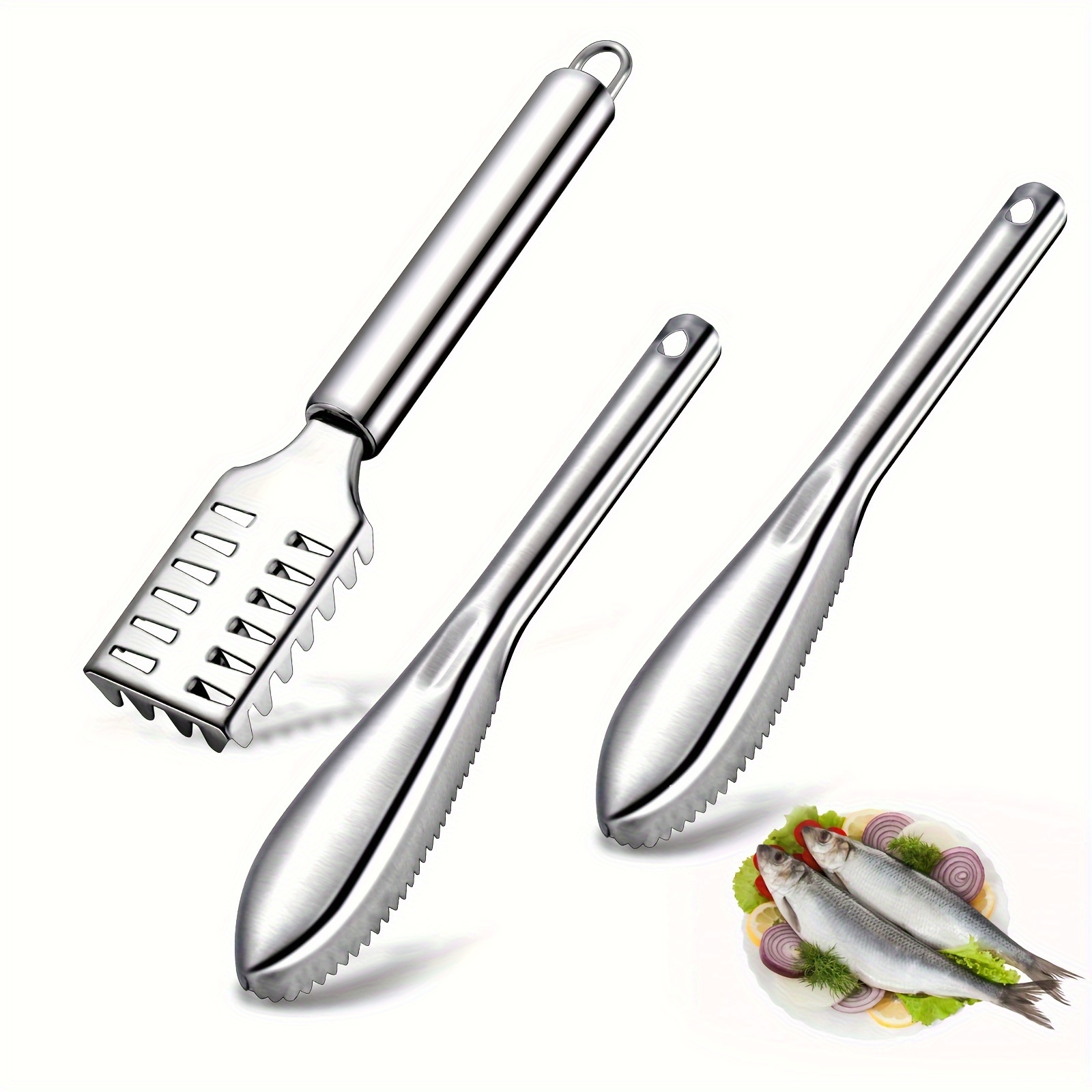 

3pcs/set, Set Stainless Steel Fish Scaler Brush Set, Remover And Cleaner With Sawtooth Design, Easy Scale Removal, Perfect For Chefs And Home Cooking, Seafood Prep Tools