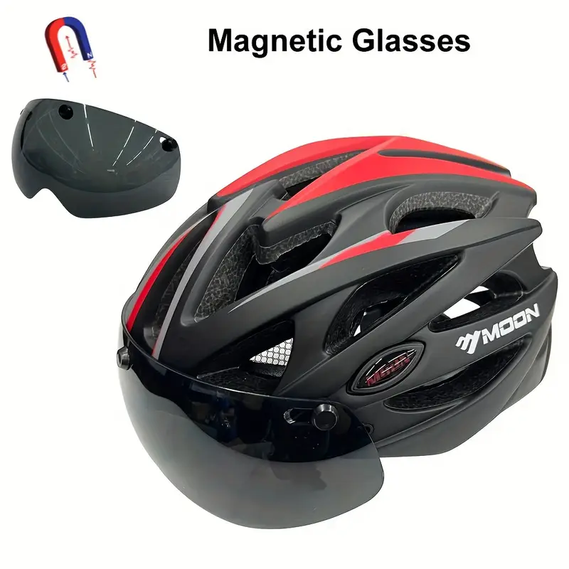 moon ultralight cycling helmet with removable visor black red adjustable multi use for road mountain biking unisex adult uncharged unisex cycling gear modern helmet design adjustable strap helmet details 3