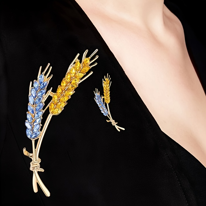 Image of 1pc Pastoral Wheat Ear Brooch - Golden - With Colorful Crystals. Perfect For Valentine' Day, Evening Gowns, -inspired & Romantic . A Meaningful Romantic Gift For