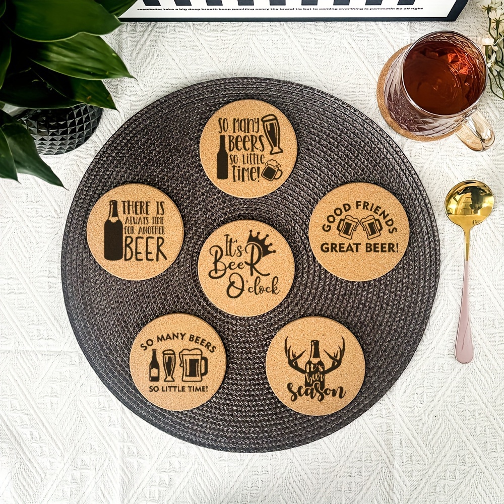 Coaster Set with Holder | Bamboo Wood | Includes 4 Round Coasters and one  Holder | Use for Drinks, Beverages, Beer, Coffee! | Barware Kitchen 