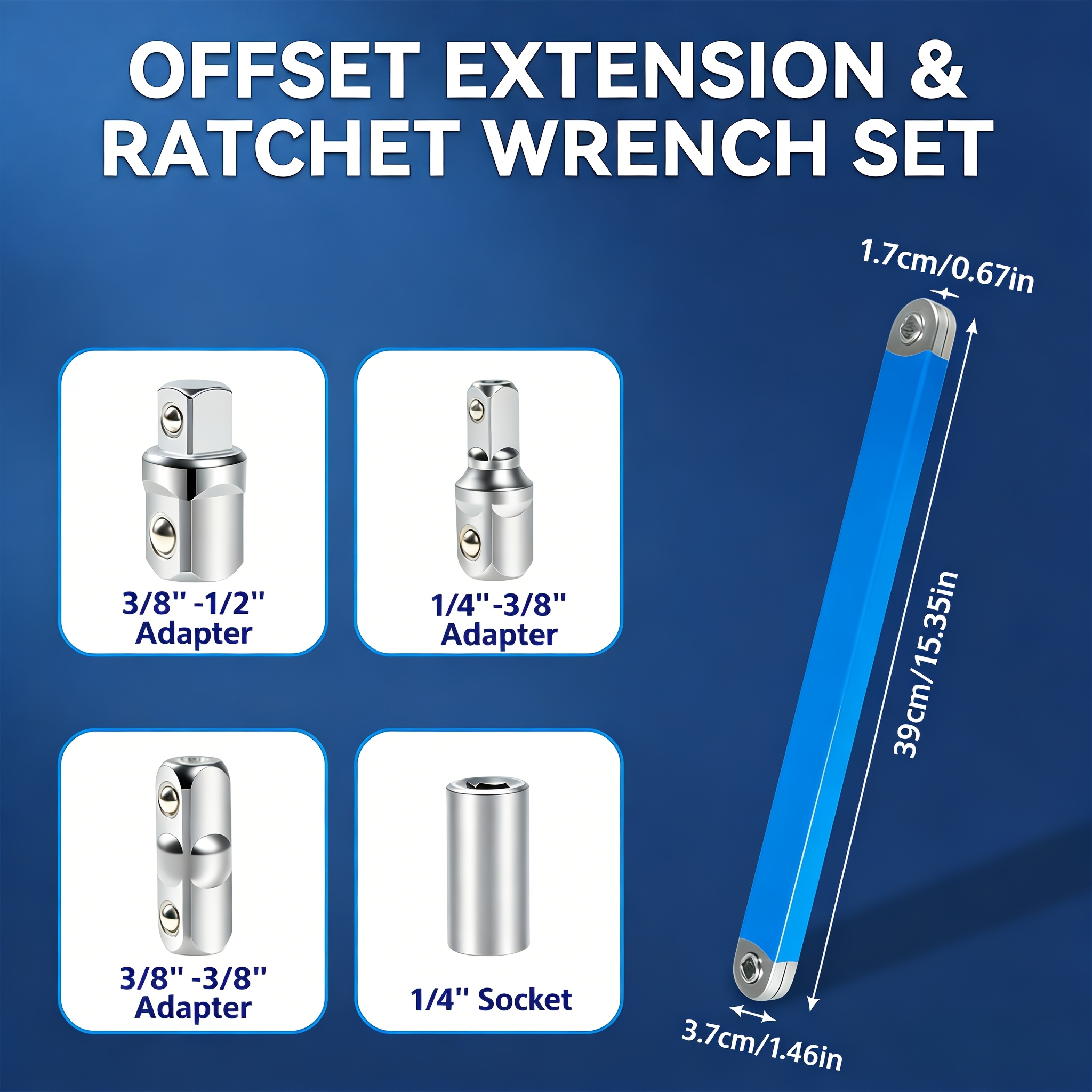 Temu – TEMU Offset Extension Wrench With 3/8 Ratchet Wrench, Ideal Universal Ratchet Extensions For Tight Spaces, 15 Inch Offset Extension Wrench Sets,