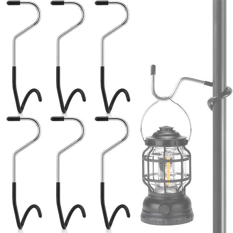 6pcs No-drill Tail Hooks, Camping Balcony Outdoor Stainless Steel Non-slip Light Pole Tent Pole Storage Hanger Light Hooks