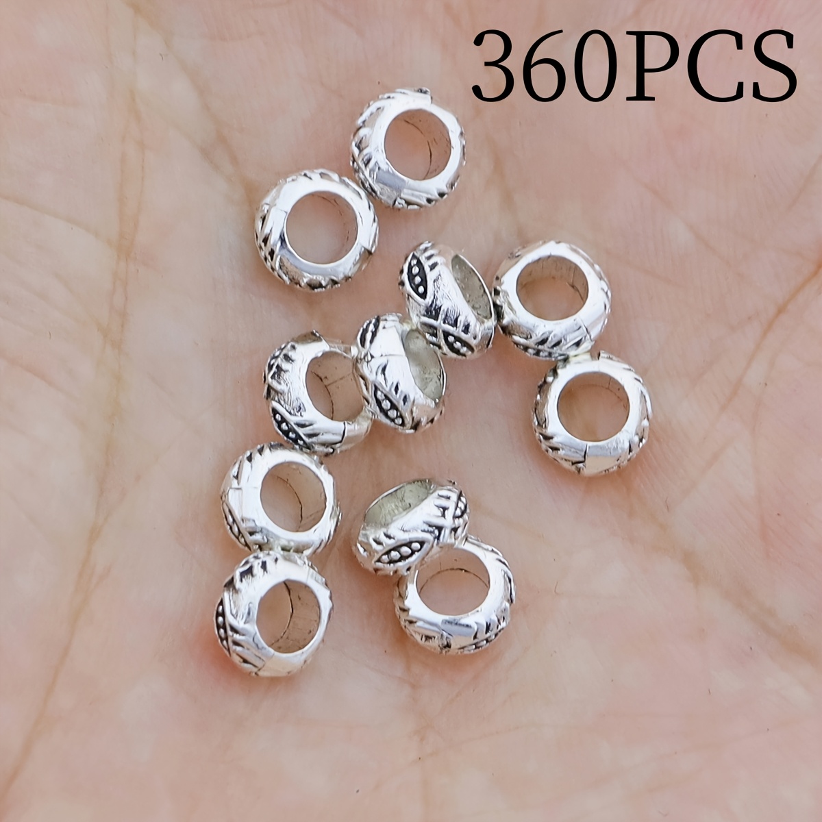 TEMU 120/360pcs Large Hole Ancient Silvery Spacer Beads With Carved Patterns, 6mm In Size And 3.5mm Hole, Perfect For Jewelry Making, Including
