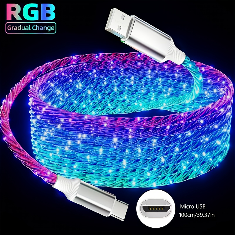 Nouveau Câble de Charge Rapide LED Multicolore Starlight 80W, Câble USB de Charge Rapide Android, Câble Power Delivery, Charge Multi-Appareils, Câble de Charge Élégant, Câble de Charge Esthétique, Connecteur Renforcé, Câble USB Android Durable, Câble de Chargement Moderne,Design élégant,Câble
