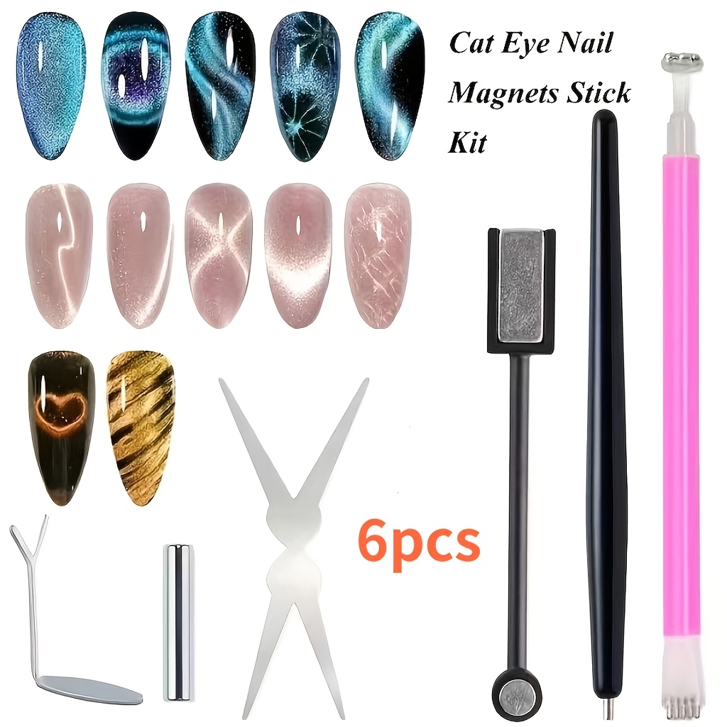 TEMU 6pcs Cat Eye For Nail Design Tools, Multi-effect Cat Eye For Nail Art Tools For Various Cat Eye For Nail Patterns, Manicure Tools For Nail