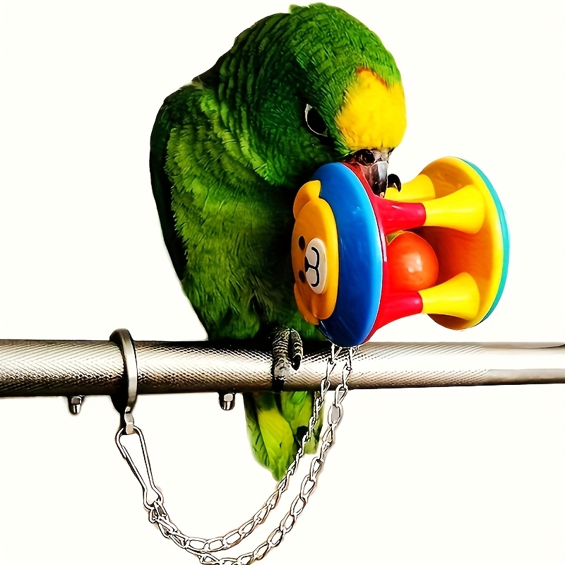 Image of Parrot Supplies Chew Toys And Hollow Bells That Make Sounds, As Well As Foot-grab Toys.
