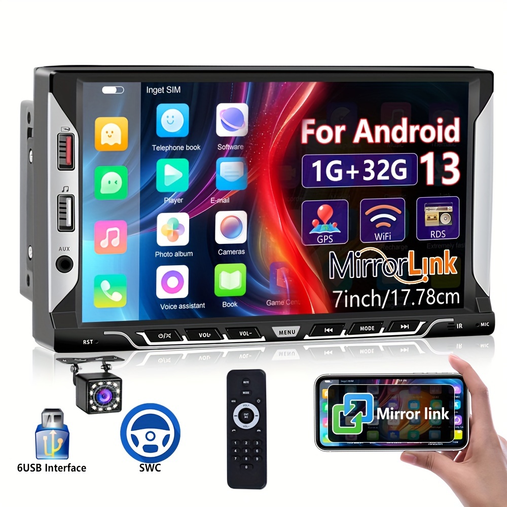 

CAMECHO 1+32G 7 pouces Double 2Din pour Écran tactile RDS Autoradio GPS WIFI 6 USB avec caméra de recul